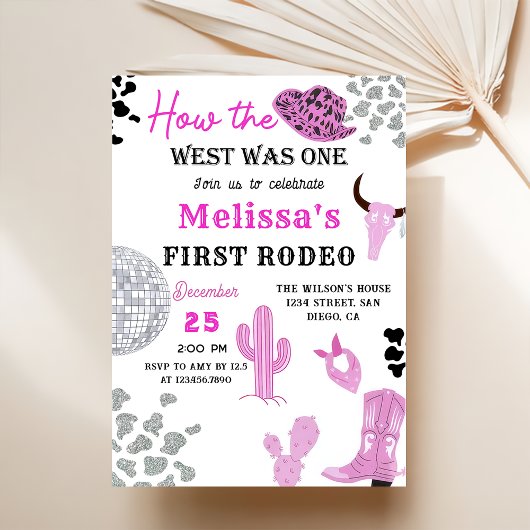 Invitation Wild West Rodeo Disco Pink Cowgirl fête d'annivers