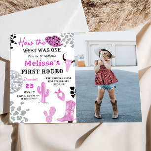 Invitation Wild West Rodeo Disco Pink Cowgirl Photo Anniversa