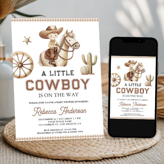Invitation Wild West Rodeo Little Cowboy QR Code Baby Shower