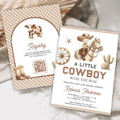 Invitation Wild West Rodeo Little Cowboy QR Code Baby Shower