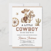 Invitation Wild West Rodeo Little Cowboy QR Code Baby Shower (Devant)