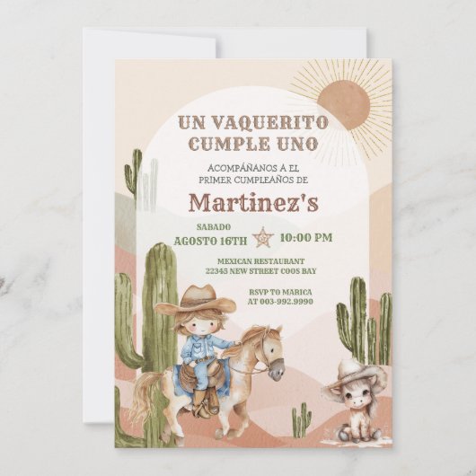 Invitation Wild West Vaquerito Cowboy Anniversaire espagnol (Devant)