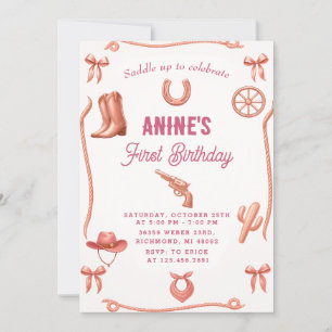 Invitation Wild West Vintage Cowgirl 1er Rodéo Anniversaire