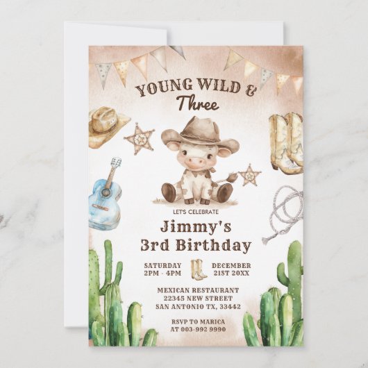 Invitation Wild West Young Wild & Three Cowboy Anniversaire (Devant)