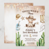 Invitation Wild West Young Wild & Three Cowboy Anniversaire (Devant / Derrière)