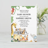 Invitation Wild Wheels Safari Animal Camper Van Baby shower (Debout devant)