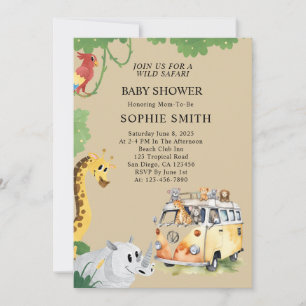 Invitation Wild Wheels Safari Animal Camper Van Baby shower