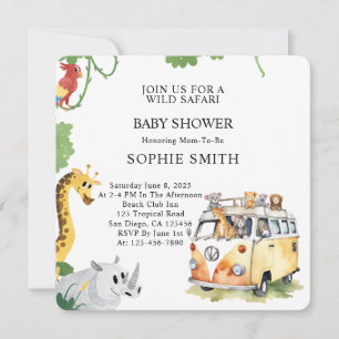 Invitation Wild Wheels Safari Animal Camper Van Baby shower