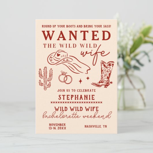 Invitation Wild Wild Femme Red Itinéraire Bachelorette (Debout devant)