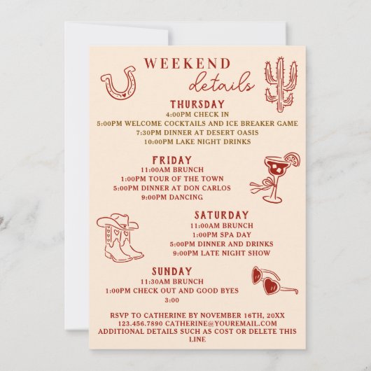 Invitation Wild Wild Femme Red Itinéraire Bachelorette (Dos)