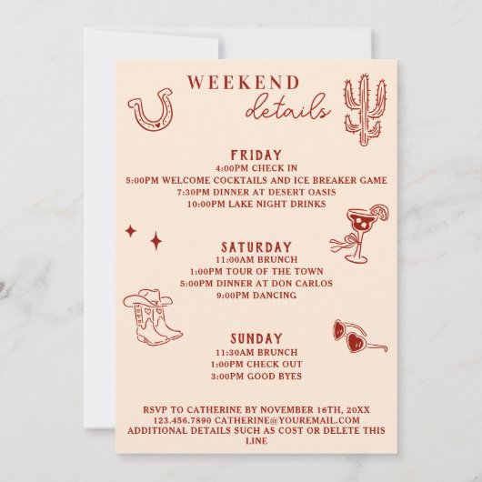 Invitation Wild Wild Wife 3-Day Itinerary Bachelorette Party (Dos)