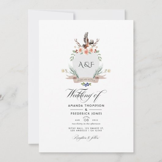 Invitation Wild Woodland Laurel Crest QR Code RSVP Mariage (Devant)