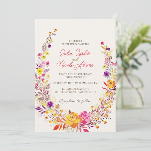Invitation Wild Wreath Belle automne Fleurs Simple Mariage (Debout devant)