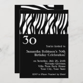 Invitation Wild Zebra Noir avec blanc 30e réception Invitatio (Devant / Derrière)