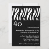 Invitation Wild Zebra Noir avec blanc 40e réception Invitatio (Devant)