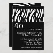 Invitation Wild Zebra Noir avec blanc 40e réception Invitatio (Devant / Derrière)