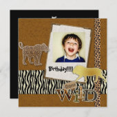Invitation Wild Zebra Safari Zoo Anniversaire Photo Invitatio (Devant / Derrière)
