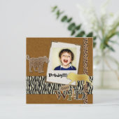 Invitation Wild Zebra Safari Zoo Anniversaire Photo Invitatio (Debout devant)