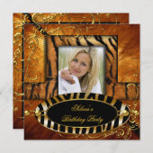 Invitation Wild Zebra Tiger Caramel fête d'anniversaire (Devant / Derrière)