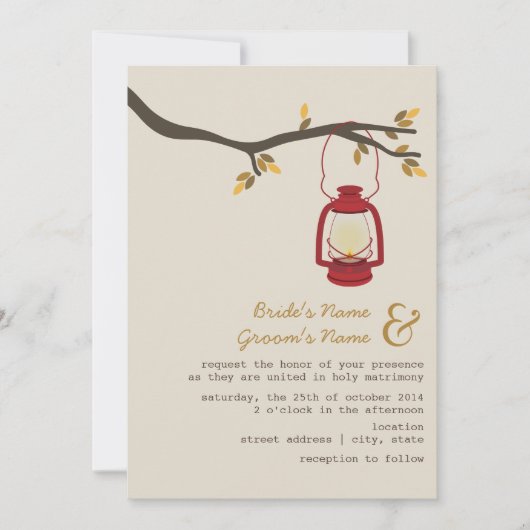 Invitation Wilderness de lanterne à huile rouge / Mariage de  (Devant)
