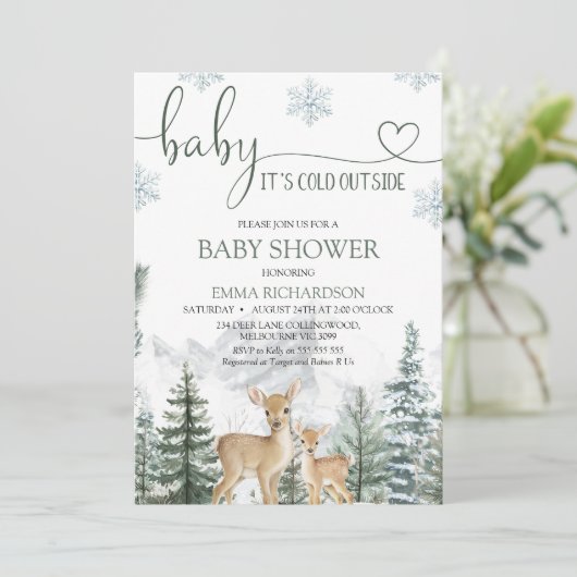 Invitation Wilderness Deer Baby Its Cold Outside Baby Shower (Debout devant)