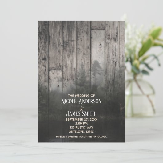 Invitation Wilderness Lake Pine Trees Forêt et bois Mariage (Debout devant)