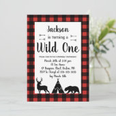 Invitation Wilderness rustique & Animal Plaid Wilthday (Debout devant)