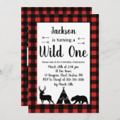 Invitation Wilderness rustique & Animal Plaid Wilthday (Devant / Derrière)