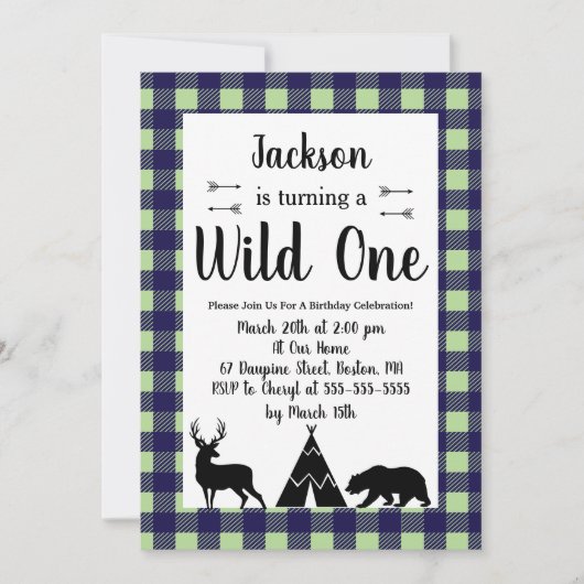 Invitation Wilderness rustique & Animal Plaid Wilthday (Devant)
