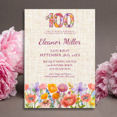 Invitation Wildflower 100th Birthday Party - Floral Number