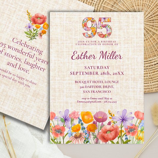 Invitation Wildflower 95th Birthday Party - Floral Number