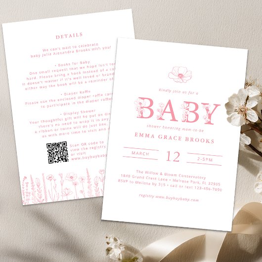 Invitation Wildflower Baby Shower Details Back