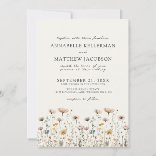 Invitation Wildflower Beige Boho Floral Wedding (Devant)