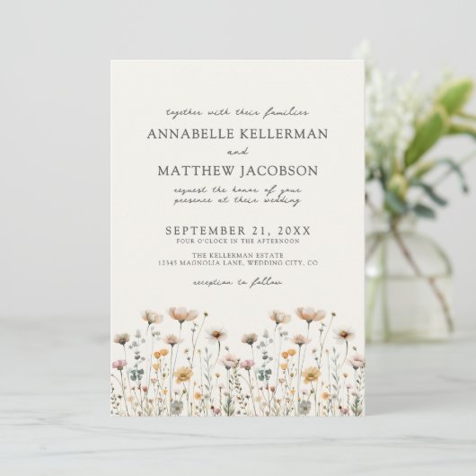 Invitation Wildflower Beige Boho Floral Wedding (Debout devant)