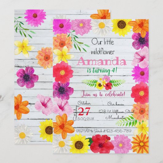 Invitation Wildflower Birthday Invitation, Flower Invite (Devant / Derrière)