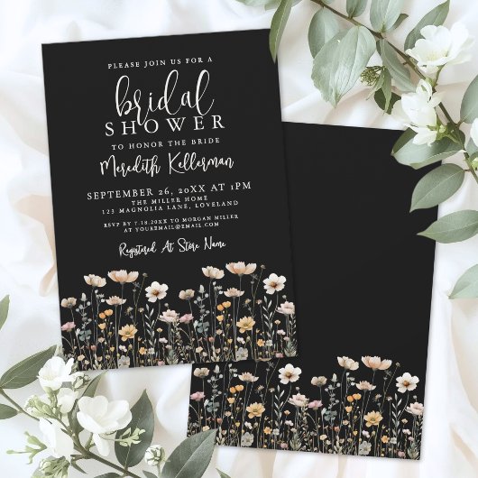 Invitation Wildflower Black Elegant Bridal Shower