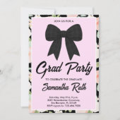 Invitation Wildflower Black Gingham Bow Graduation Party (Devant)