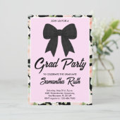 Invitation Wildflower Black Gingham Bow Graduation Party (Debout devant)