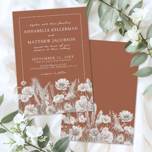 Invitation Wildflower Boho Burnt Orange Wedding