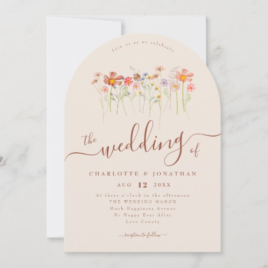 Invitation Wildflower Boho Fall Beige Terracotta Rust QR code (Devant)