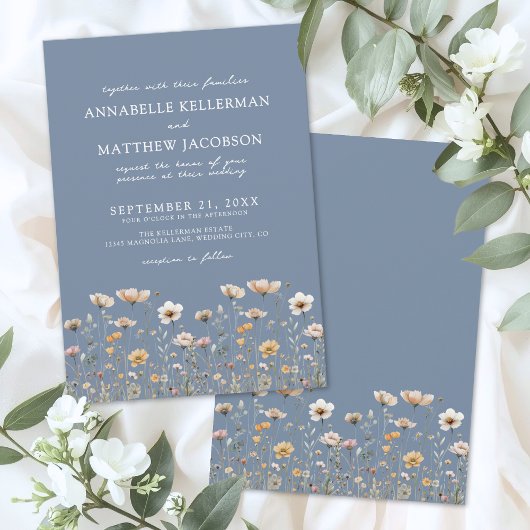 Invitation Wildflower Boho Floral Blue Wedding