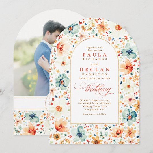 Invitation Wildflower Boho Floral Garden Wedding Arch Photo (Devant / Derrière)