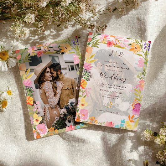 Invitation Wildflower Boho garden summer floral photo wedding