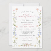Invitation Wildflower Boho Girl 1st Birthday Party (Devant)