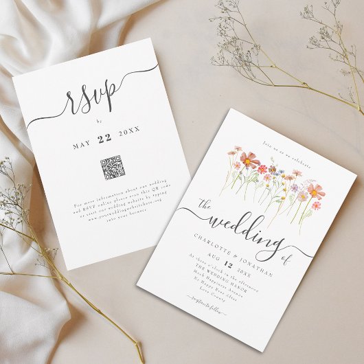 Invitation Wildflower Boho Wedding QR code