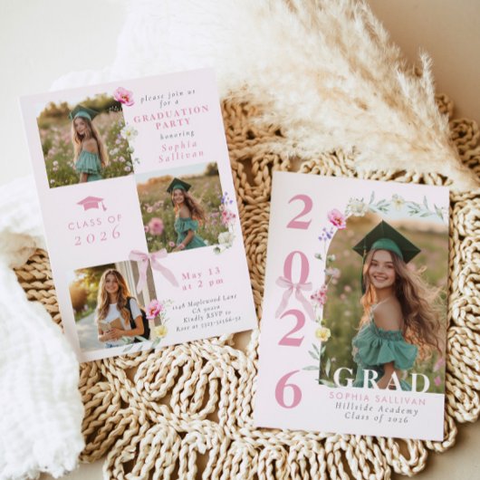Invitation Wildflower Bow Graduation party Photo Collage