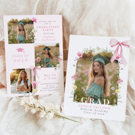 Invitation Wildflower Bow Graduation party Photo Collage