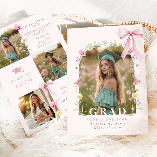 Invitation Wildflower Bow Graduation party Photo Collage