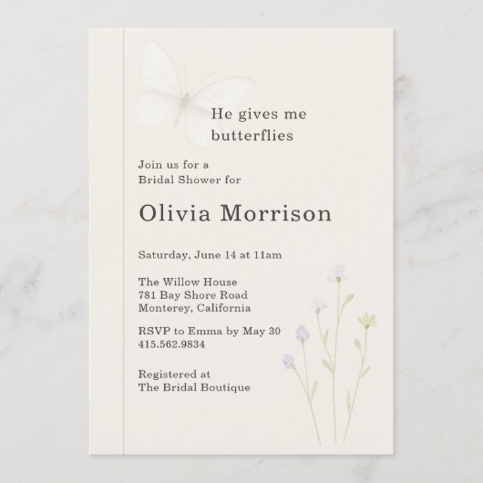Invitation Wildflower Butterflies QR Code Bridal Shower (Devant)