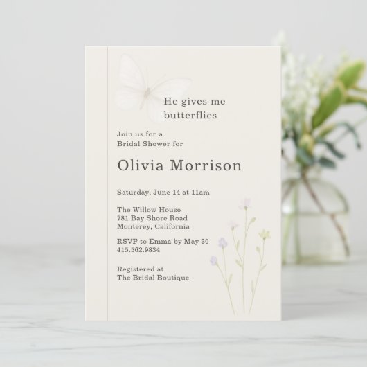 Invitation Wildflower Butterflies QR Code Bridal Shower (Debout devant)